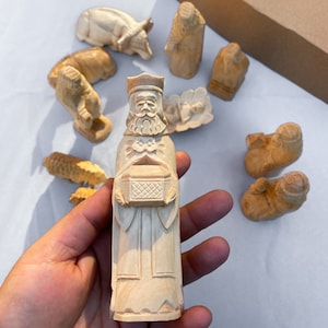 Wooden Nativity Set 11 Pieces, Christmas Nativity Scene, Hand Carved Nativity Figurines, Unique Nativity With Stable, Bible Characters