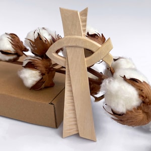 Modernes geschnitztes Holzkreuz, abstraktes Kruzifix-hängendes, natürliches hölzernes Glaubenszeichen, rustikales Kreuz für Kinderzimmer oder Gebetsraum, kleines katholisches Geschenk