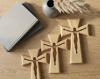 Crucifijo católico colgante de madera tallado a mano, cruz sencilla para pared, cruces rústicas decorativas para el hogar.