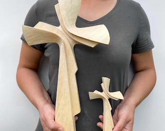 Crucifijo de madera tallado, cruz de madera grande para decoración católica de pared, cruces decorativas colgantes, arte religioso de pared, regalo para el hogar.