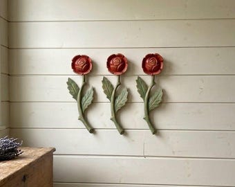 Handcrafted Wooden Red Rose with Stem, Carved Flower, Handmade Floral Art, Unique Home Decoration, Garden Theme