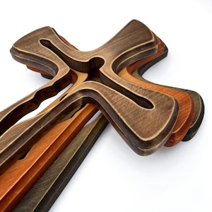 Wooden Wall Cross, Hand Carved Cross, Crucifix Wall Decor, Large Wall Cross, Wooden Cross Art, Cross Cutout