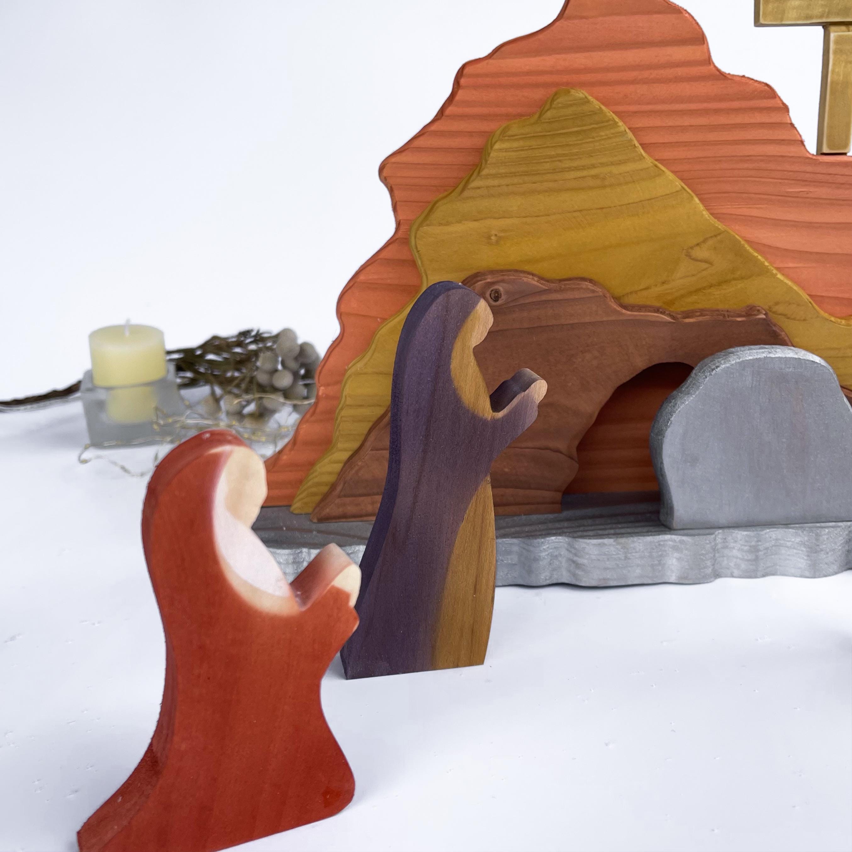 Scène De Pâques Du Tombeau Vide, Décor De Scène De La Nativité De Jésus De Pâques En Bois | Crèche De Pâques, Scène De Résurrection, Tombeau Vide, Décor Chrétien De Pâques, Statue