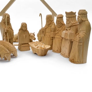 Wood Hand Carved Nativity Set, Nativity Figurines 11pcs, Scene Holy Family, Nativity Wood Christmas Decor, Religious Gift for Kids or Adult