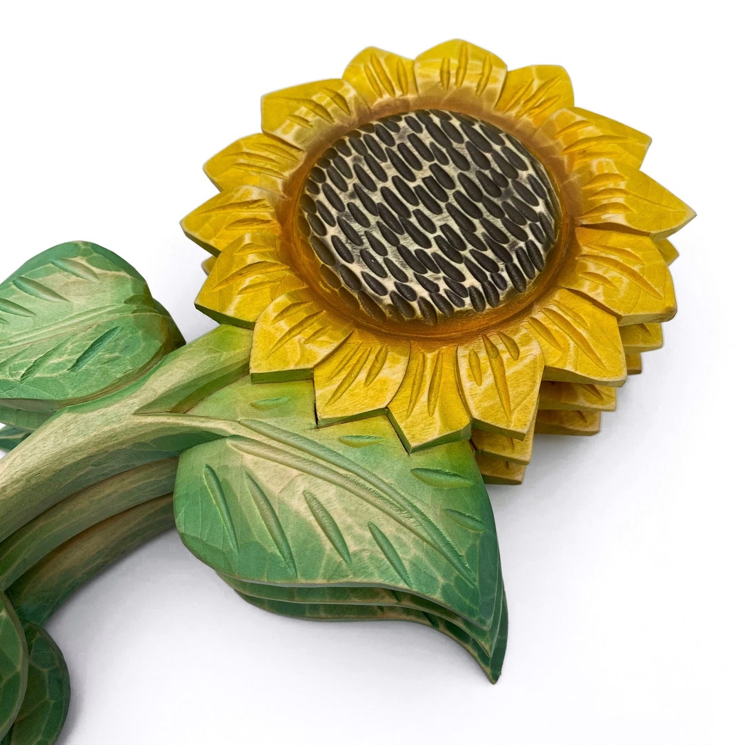 壁飾り用の木製彫刻ひまわり、吊り下げ式フラワーの小さなギフト