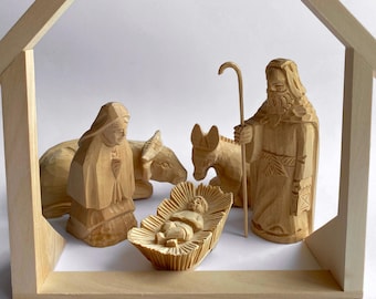 大型キリスト降誕セット、木製手彫りフィギュア、クリスマス降誕シーン