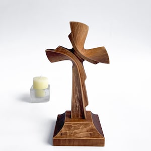 Wooden Carved Standing Cross, Unique Decor Centerpieces, Small and Large Christian Wood Modern Crosses, Rustic Crucifix Gift