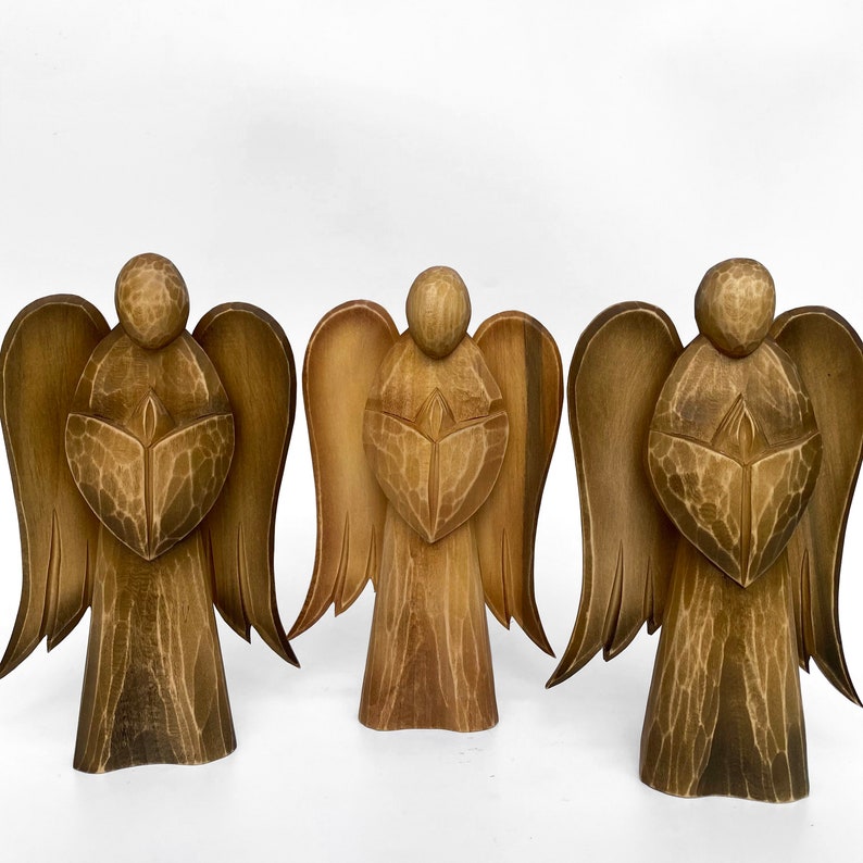 Wooden Standing Angel Figurine Statue, Primitive Prayer Shelf Sitter ...