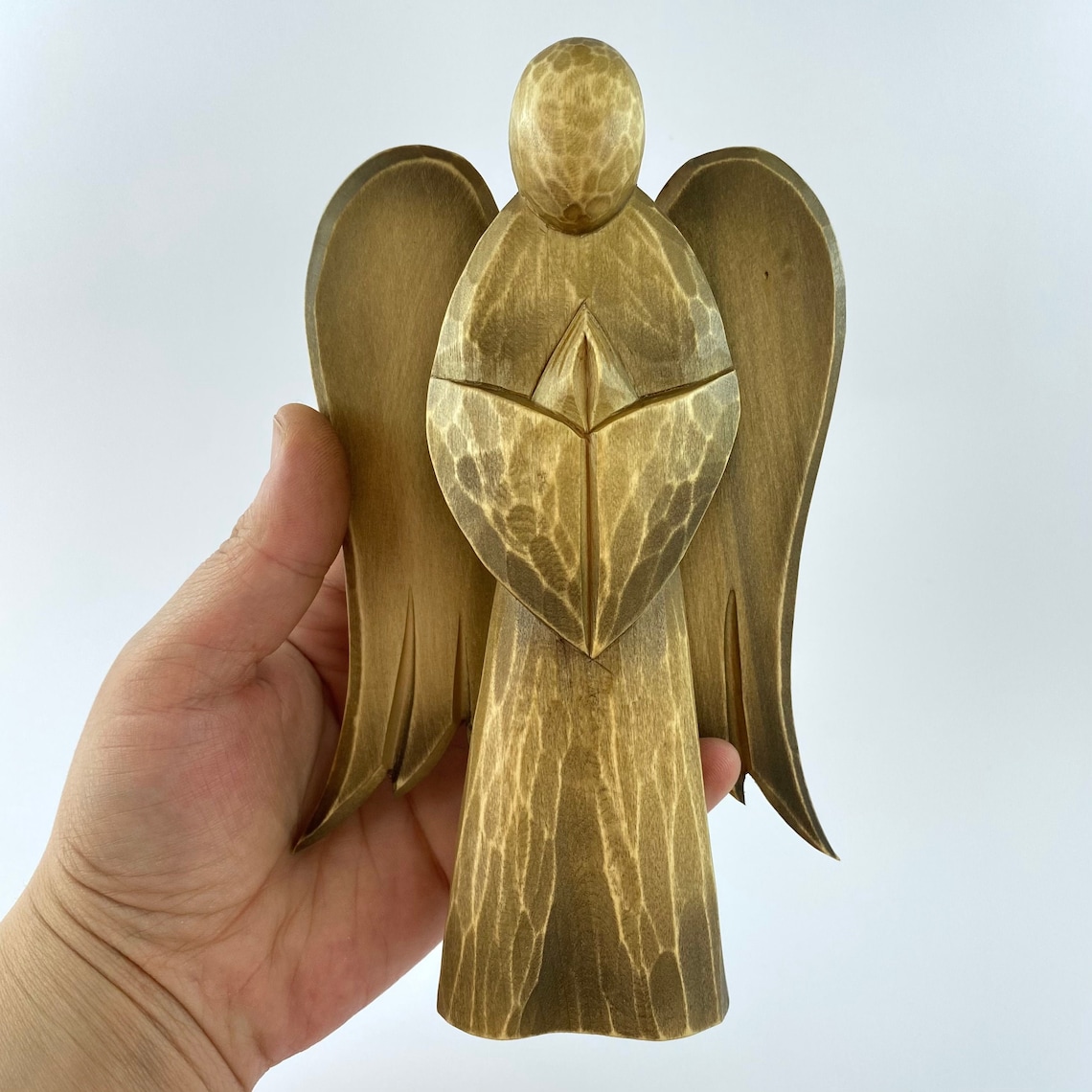 Wood Carved Angel Wooden Angel Figurine Religious Sculpture | Etsy
