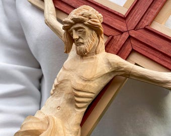 Grande Crocifisso In Legno Per Parete - Gesù Cristo Ciondolo Arredamento Religioso