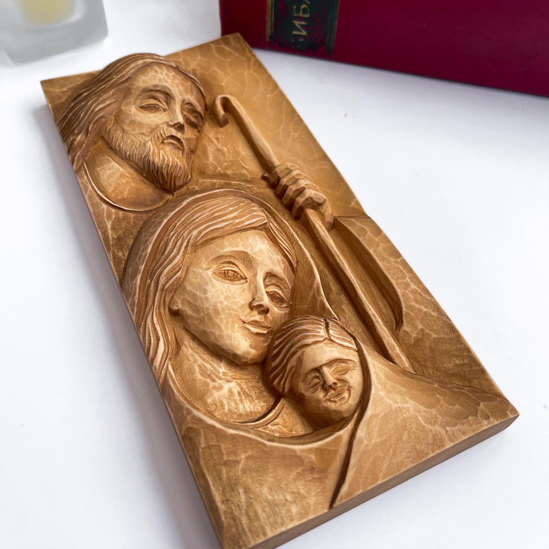Small Wooden Holy Family Nativity, Christian Hand Carved Icon Wall Art ...
