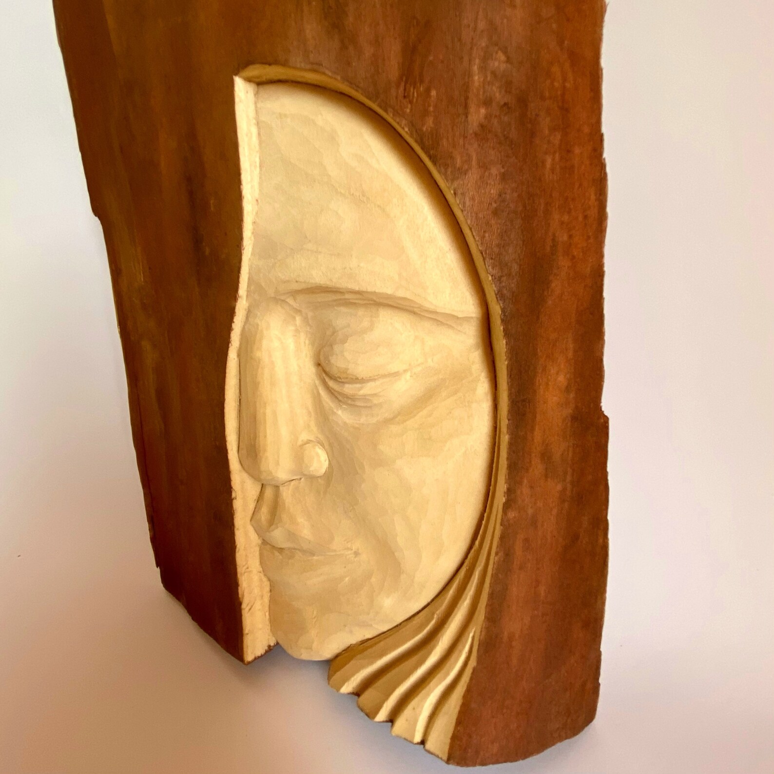 Carved Wood Face Wooden Woman Head Wooden Face Decor Wood Etsy