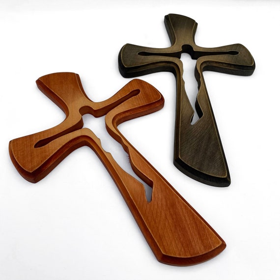 Hand Carved Wooden Cross for Wall Decor, Modern Crucifix  Laser cut Wooden Cross wall hanging crucifix signed Hand made main image 0