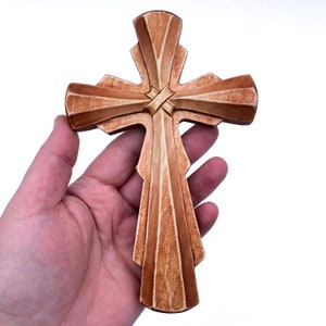 Wooden Unique Cross Wall Decor, Large Carved Cross, Hanging Crucifix, Religious Gift Cross, Catholic Cross, Home Office Cross for Front Door