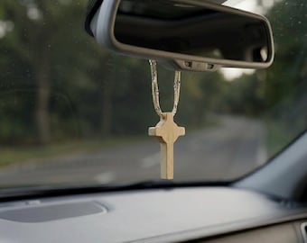 Pequeña cruz de madera para colgar en el espejo retrovisor del coche, cruz de oración cristiana de viaje de bolsillo, regalo de accesorios rústicos