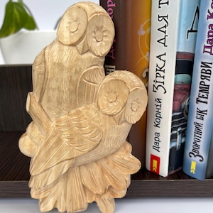 Carved Small Wooden Owl, Woodland Birds Figurine, Hanging Owl Art, Owl Shelf Statuette, Owl Tabletop, Rustic Wood Decor, Mini Holiday Gift