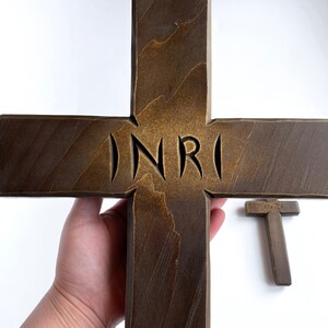 Dark Wooden Cross, Rustic Cross for Wall, Wooden Religious Cross, INRI ...