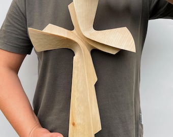 Crucifijo moderno de madera, cruz de madera tallada, letrero decorativo de fe colgante, decoración de arte religioso para el hogar.