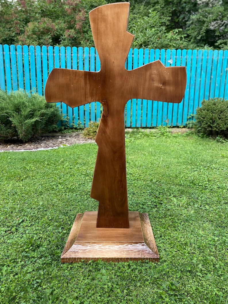 Large Wooden Cross Cross Stand Decorative Cross Hand Carved Etsy