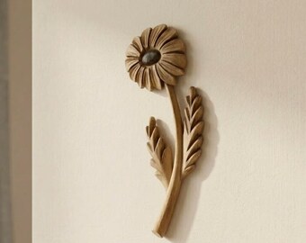 Wooden Daisy Wall Art Decor, Small Hand Painted Carved Flowers, Bedroom Rustic Ornament