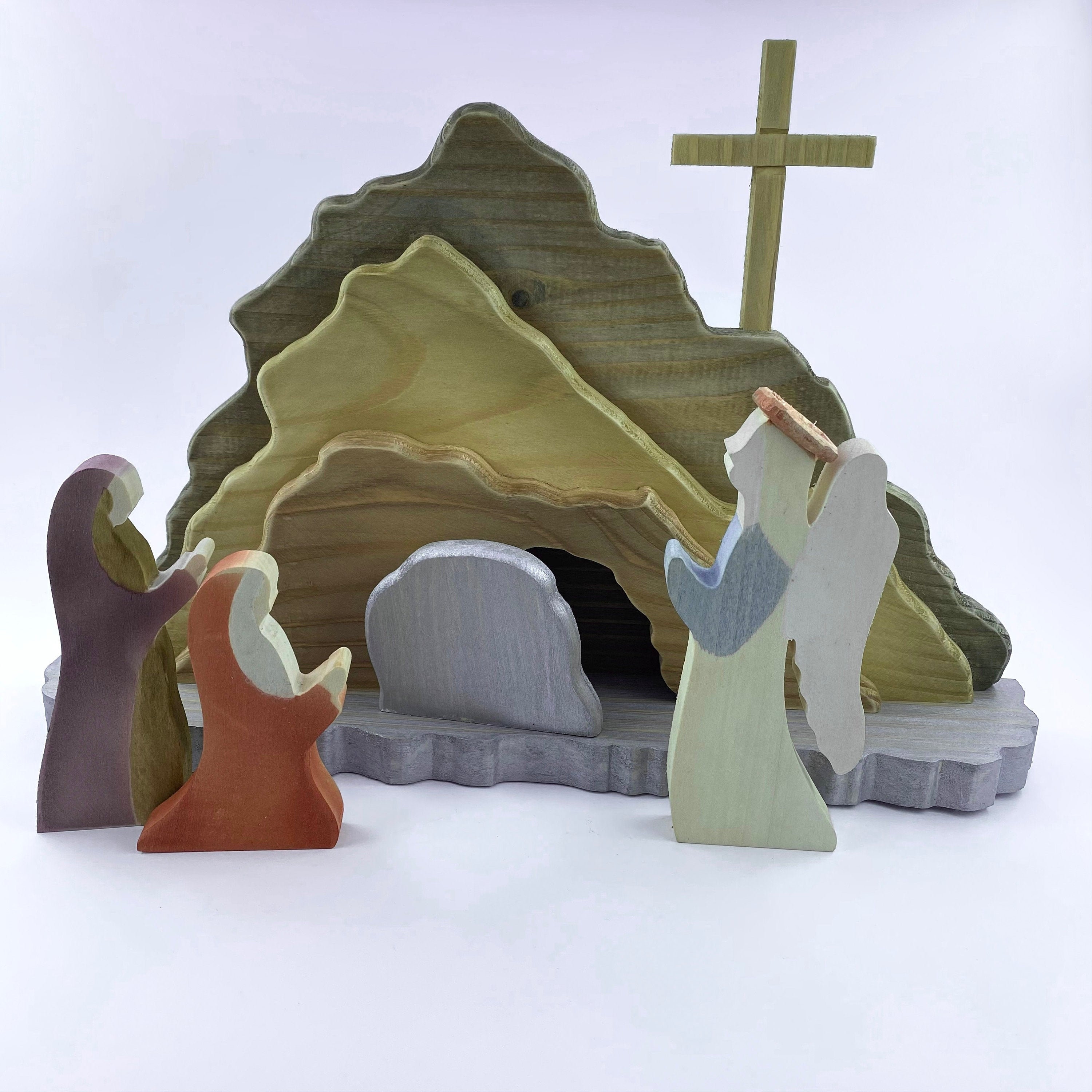 Nativity Scene Wooden Hand Carved Wood Modern Nativity Set Etsy