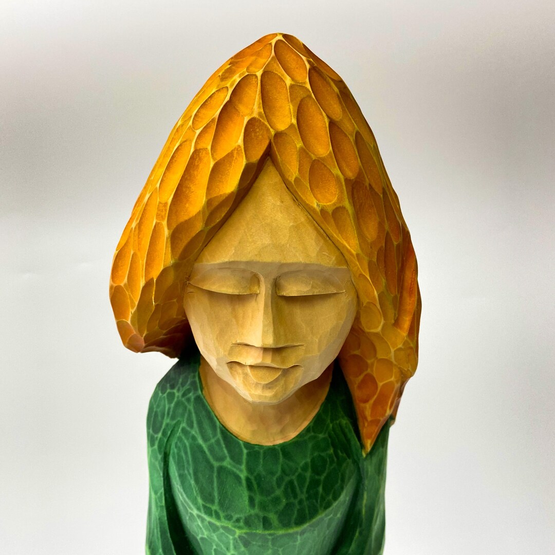 Wooden Angel Figure, Praying Angel Statue, Rustic Large Standing Angel