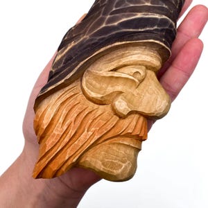 Wood Carved Profile Gnome, Wooden Carving Monster, Wood Wall Hanging Art, Old Mans Wood Face Head Sculpture, Decorative Gift for Home