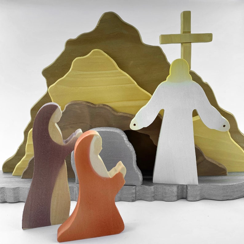 Wood Easter Set Wooden Nativity Set Hand Carved Nativity Etsy