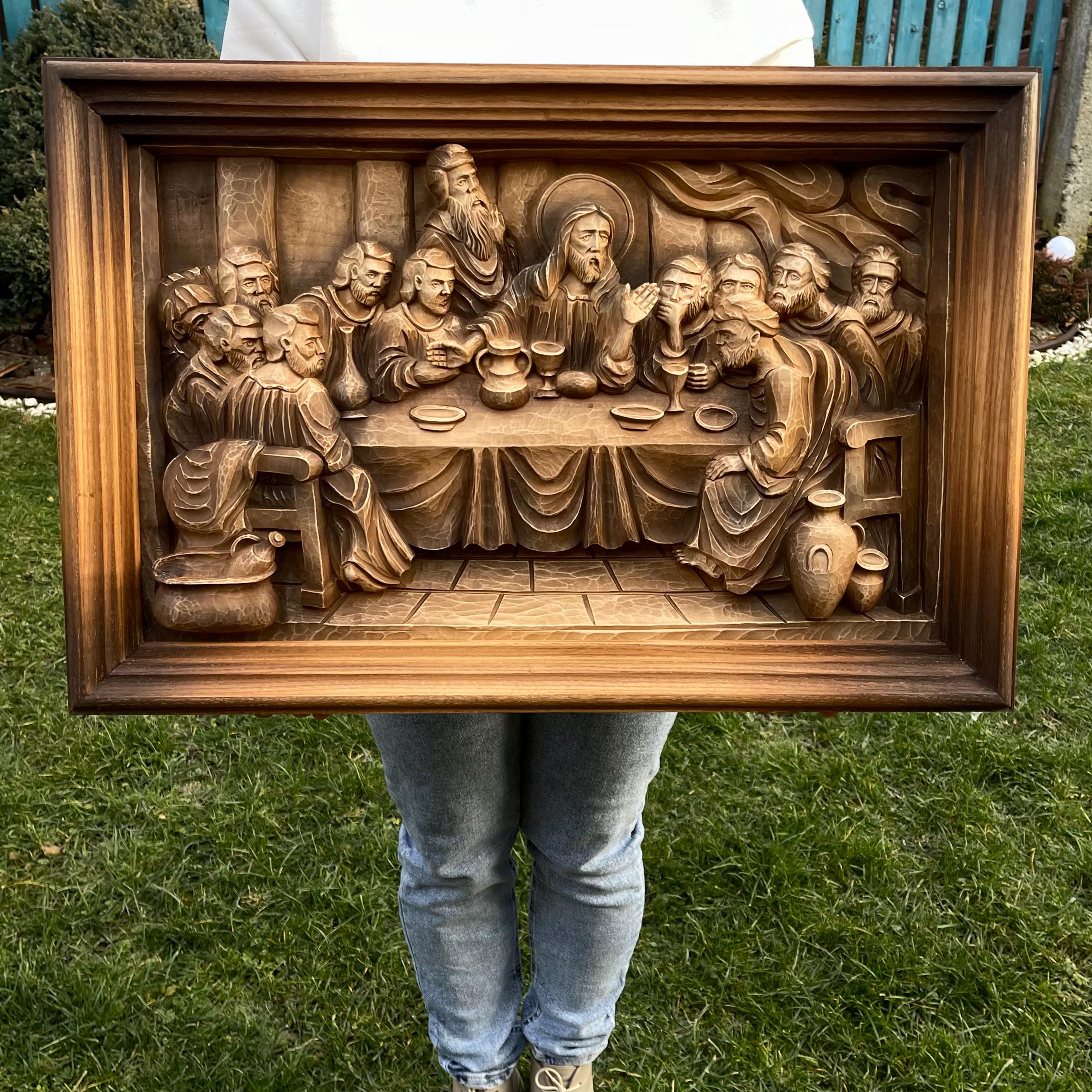 家具 Vintage 3D Wood ART Hand Carved Wooden Large Last Supper Wall Art, Religious 3d Icon