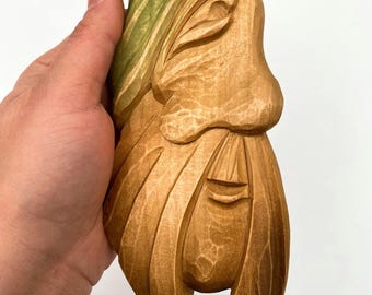 木製に顔の彫刻付きアート作品 ヴィンテージ木製彫刻の男性の顔の彫刻、フォークアート、壁掛け装飾