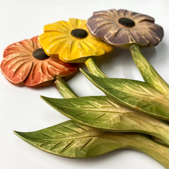 Flores grandes de madera flor tallada en madera margarita de - Etsy España