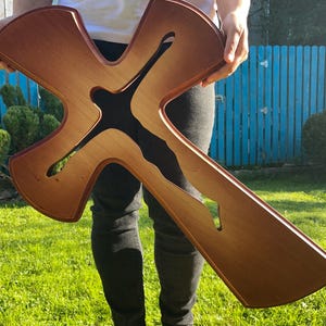 Large Wooden Wall Cross, Hand Carved Crucifix, Cross Wall Art, Rustic Catholic Crucifix, Church Gift Idea, Custom Crosses, Oversized Cross