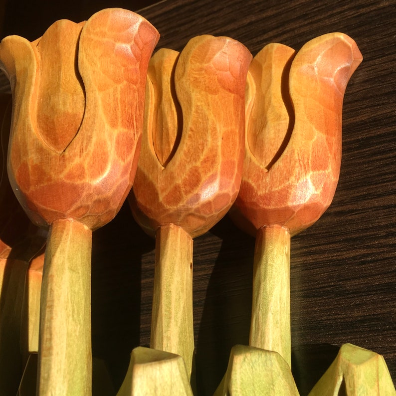 Wooden Tulips Carved Wood Flowers Seasonal Flowers Tulips Etsy