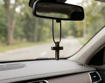 Cruz de madera colgante para el espejo retrovisor del coche, accesorios de oración para viajes, mini cruz de bolsillo, regalo espiritual