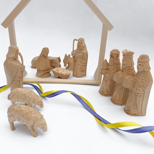 Wooden Nativity Scene, Hand Carved Nativity Set for Christmas Holiday Decor, Unique Nativity Figurine, Religious Gift for Kids