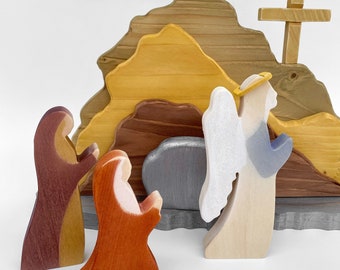 Wood Easter set, Nativity Wood Decor, Nativity Scene, Modern Nativity Set, Resurrection Decor, Easter Tomb, Christian Easter Decor