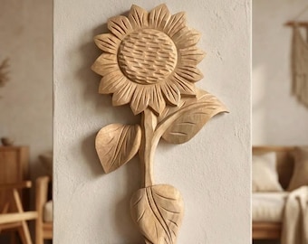 Wooden Sunflower Wall Decor, Carved Wood Flower, Floral Sign Hanging Art