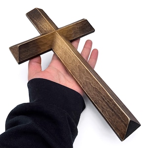 Großes Holzkreuz, primitives Kreuz, einfaches Holzkreuz, Kruzifix katholisch, dekorative Kreuze für Wohnkultur