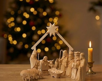 手描きのキリスト降誕シーン – メープルウッドのクリスマス置物