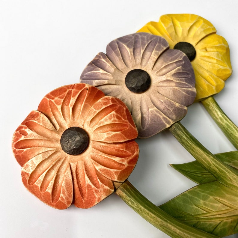 Large Wooden Flowers Wooden Carved Flower Wood Flower 3d Etsy
