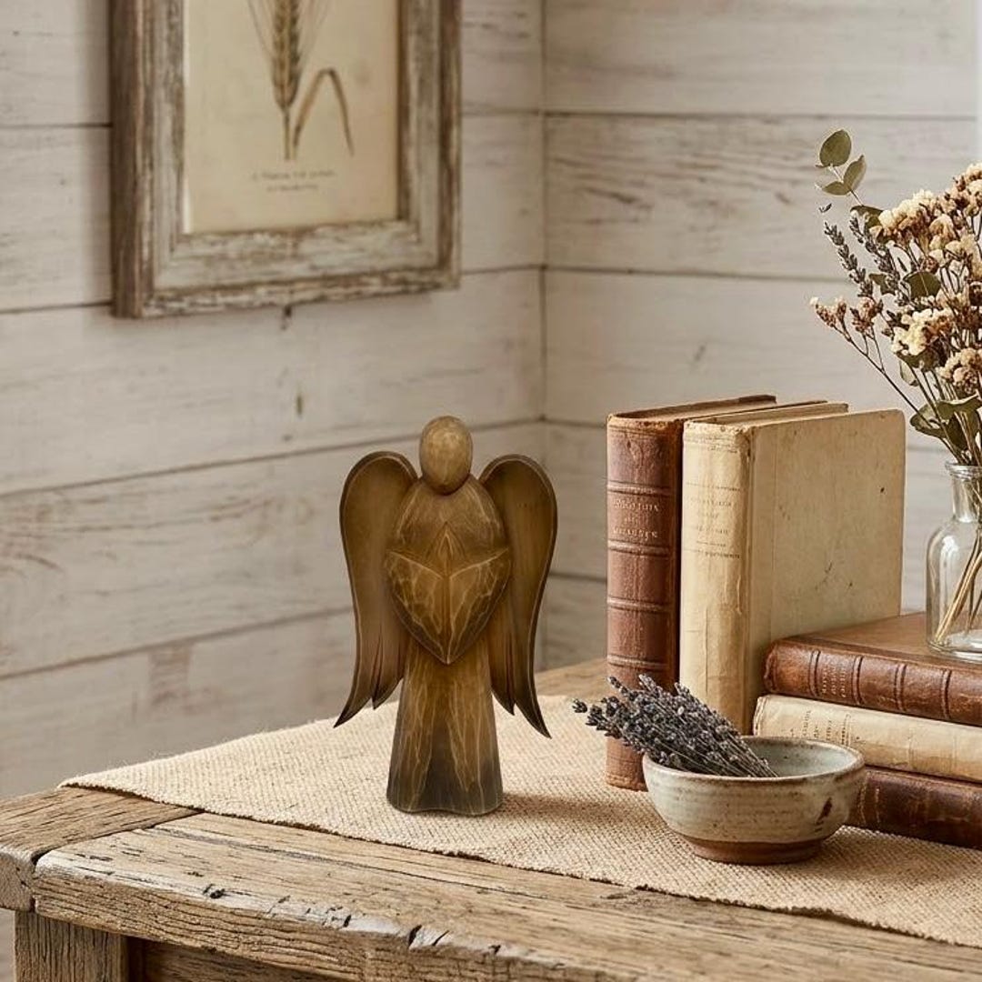 Wood Standing Angel Carved, Tabletop Statue, Decorative Religious Gift ...