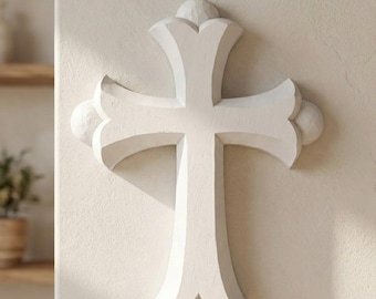 Wooden Wall Cross, Decorative Small or Large White Crucifix, Christian Home Unique Gifts for Kids