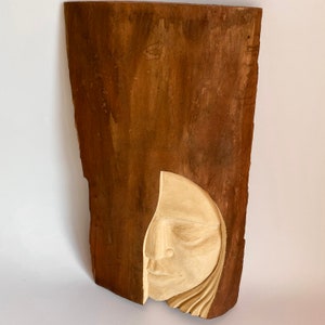 Wood Carved Pictures, Carved Wood Face, Wood Face Wall Art, Wood Face Sculpture, Rustic Wood Wall Statue, Unique Wooden Face Head