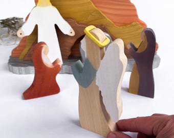 Osterset Dekoration aus Holz, moderne Krippe, Auferstehungsgrab, christliches Geschenk für Kinder, Bibelgeschichte, leere Anzeige, Er ist auferstanden