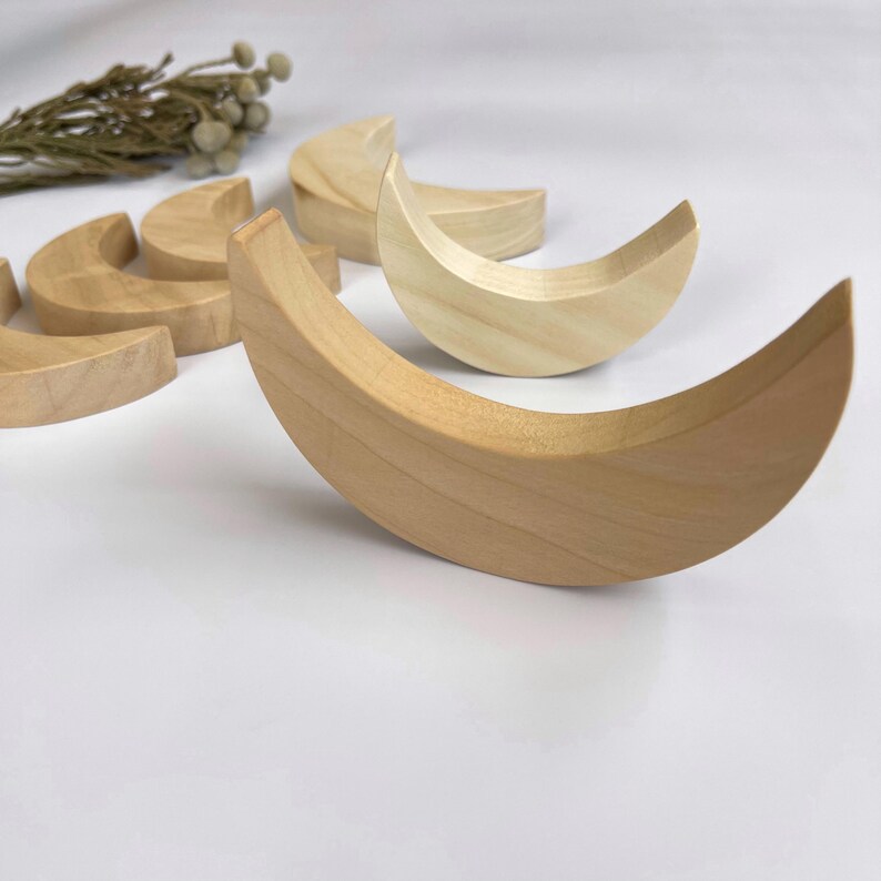 Unfinished Wooden Crescent Moon Cutout, Wood Moon Blank Ornament for