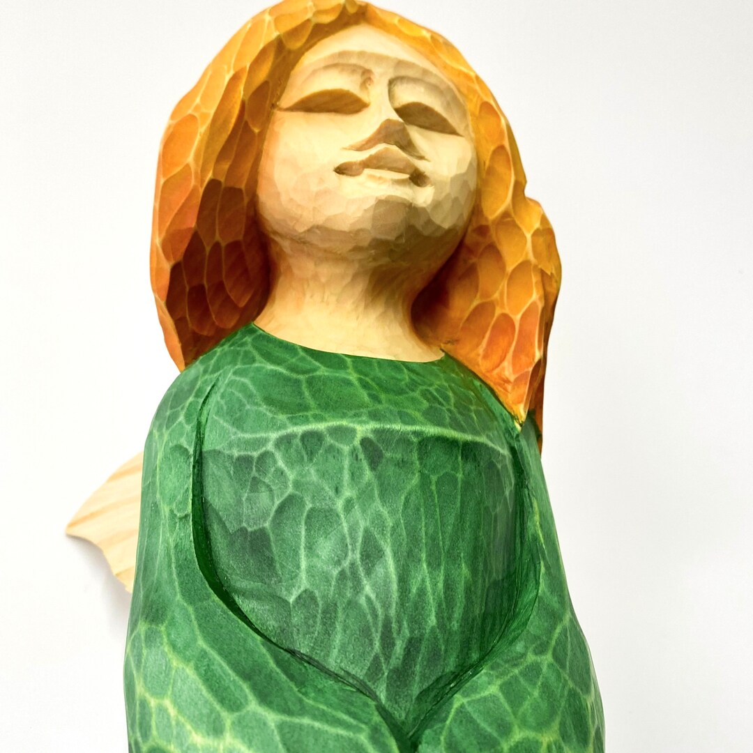 Large Wooden Angel Carved Wood Angel Praying Angel Statue Etsy