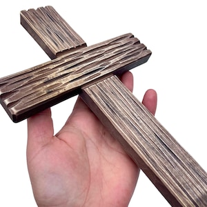 Wooden Carved Wall Cross, Cross for Prayer Room, Housewarming Gift, Christian Home or Church Decor, Primitive Crucifix, Religious Carved