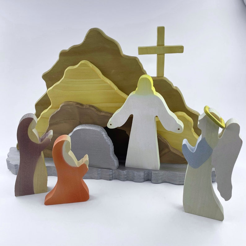 Wood Easter Set Wooden Nativity Set Hand Carved Nativity Etsy