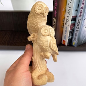 Wooden Owl Figurine, Carved Standing Owls, Animal Shelf Sitter Decor, Solid Wood Statuette, Rustic Bird Art, Unique Ornament for Home