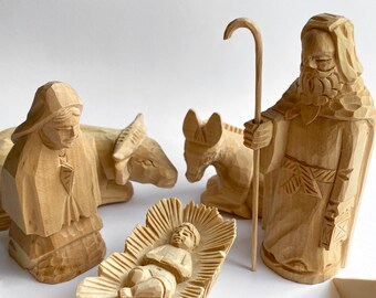 木彫りのキリスト降誕セット、クリスマスのキリスト降誕、キリスト降誕